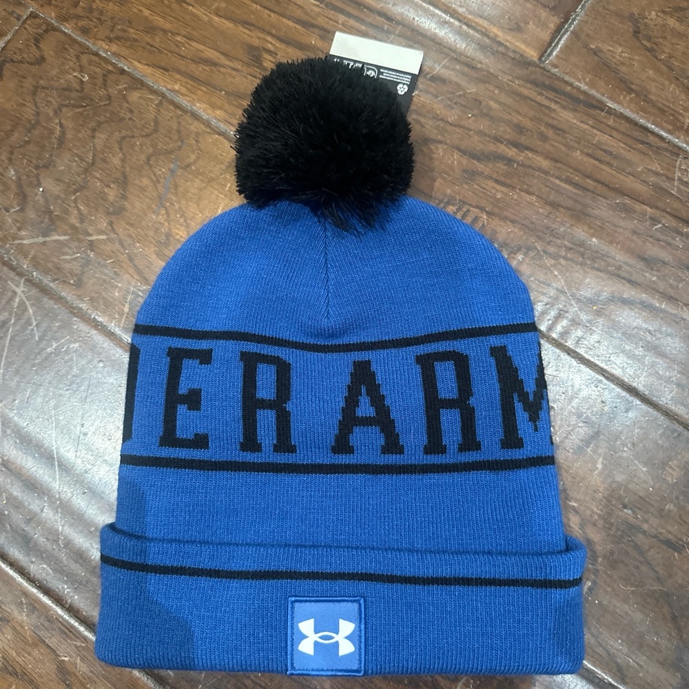 Under Armour Blue and‎ Black Pom Beanie